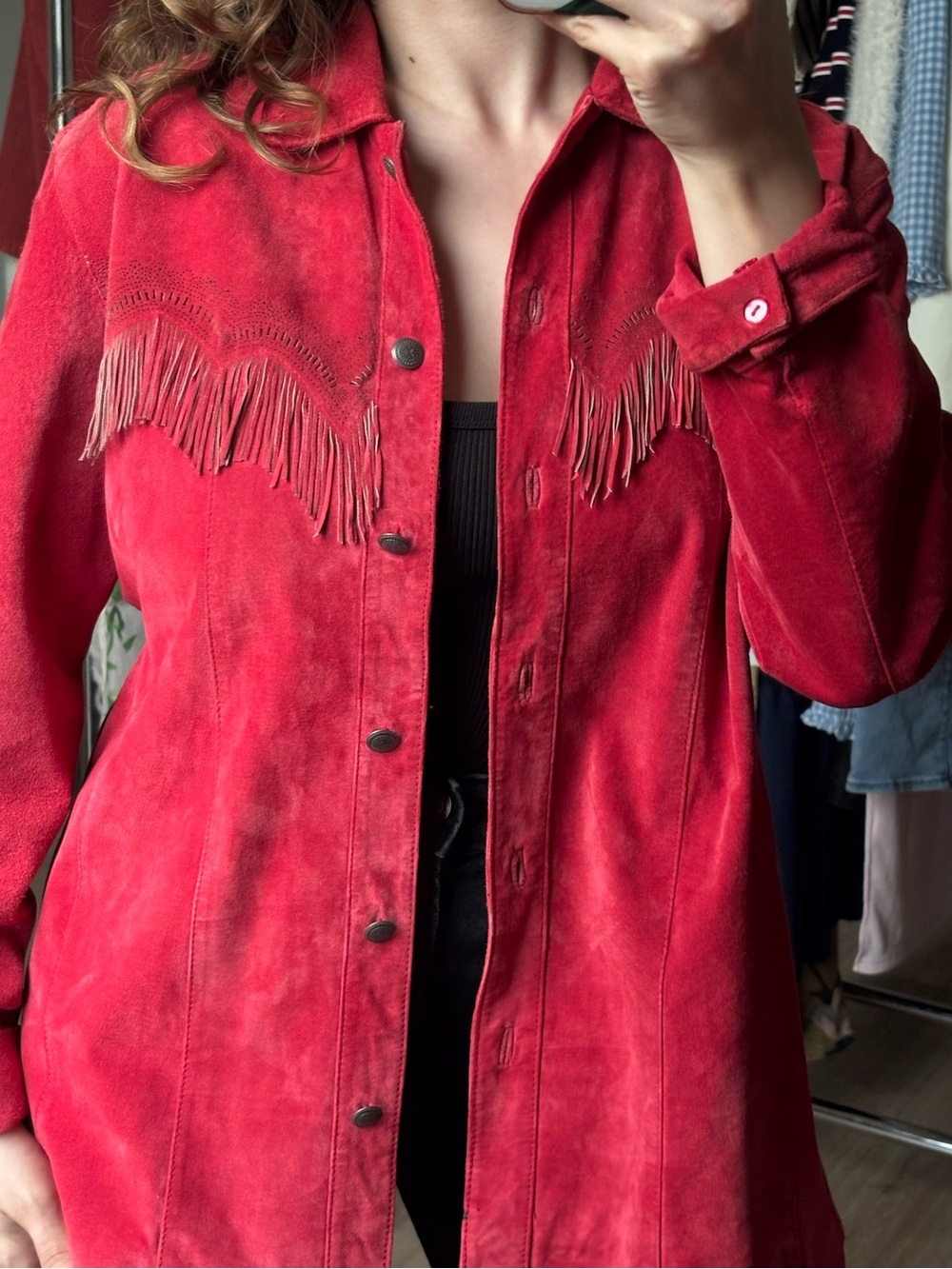 Chico's Red Suede Fringe Leather Jacket